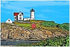 Nubble (Cape Neddick) Lighthouse in Maine - Digital Painting